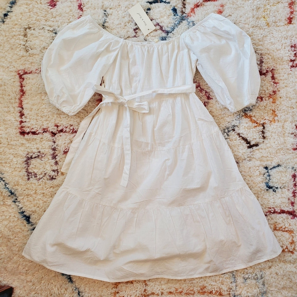 White puff sleeve babydoll dress